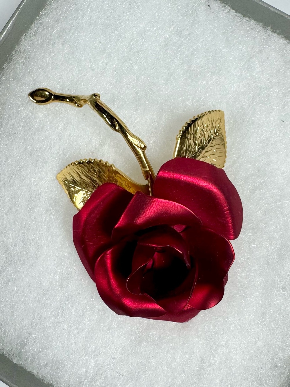 Vintage Cerrito Red Rose Brooch USA Stamped